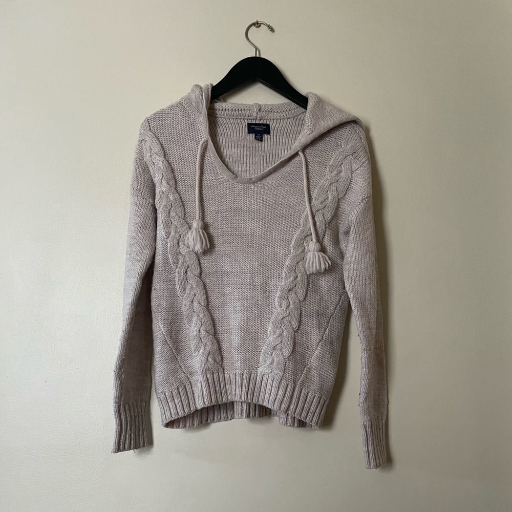 AEO cable knit hoodie sweater